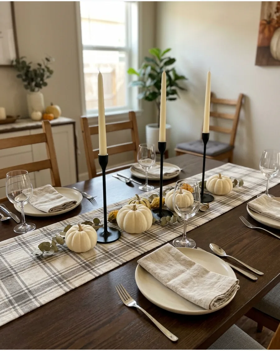 12. Pumpkin and Candle Thanksgiving Tablescape