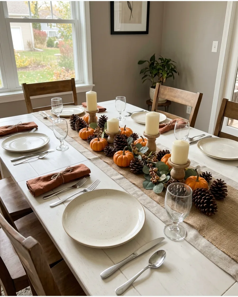 18. Pumpkin and Pinecone Thanksgiving Tablescape