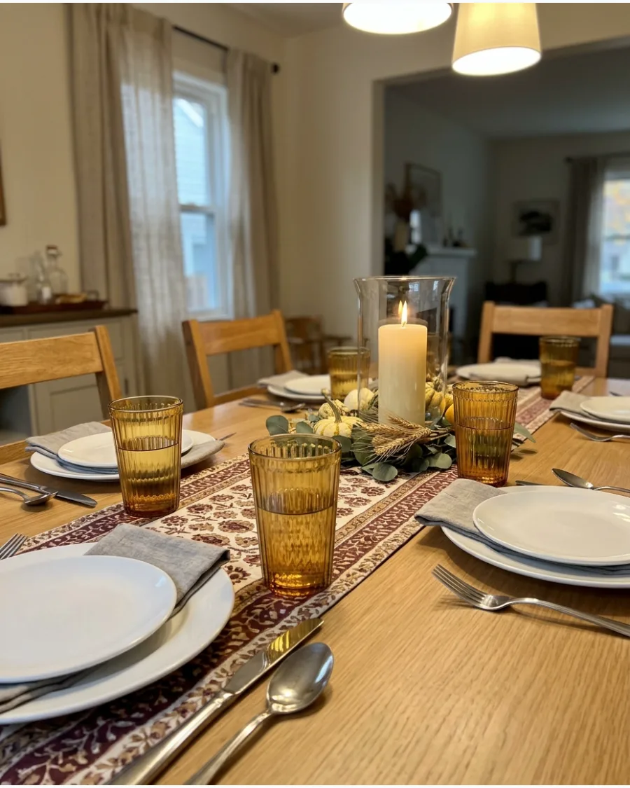 23. Amber Glass and Candle Tablescape