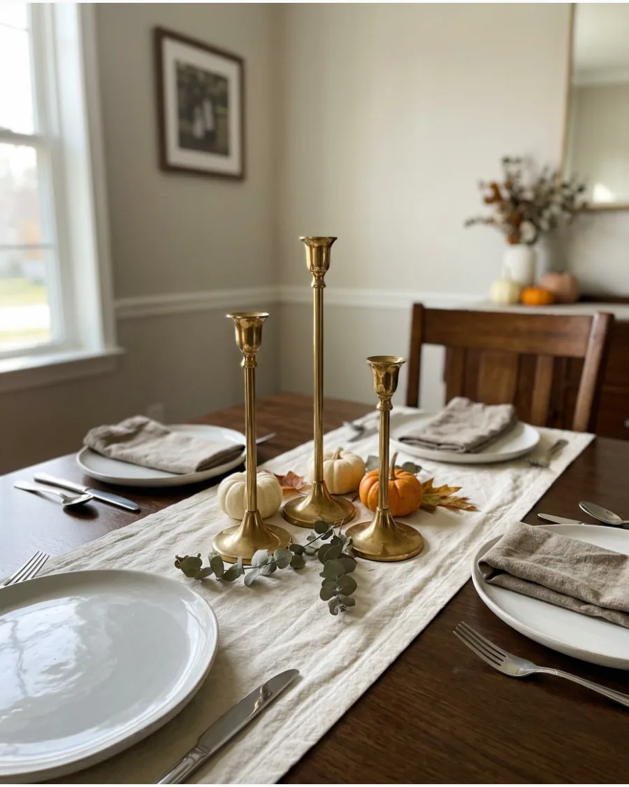 24. Brass Candlestick Thanksgiving Tablescape