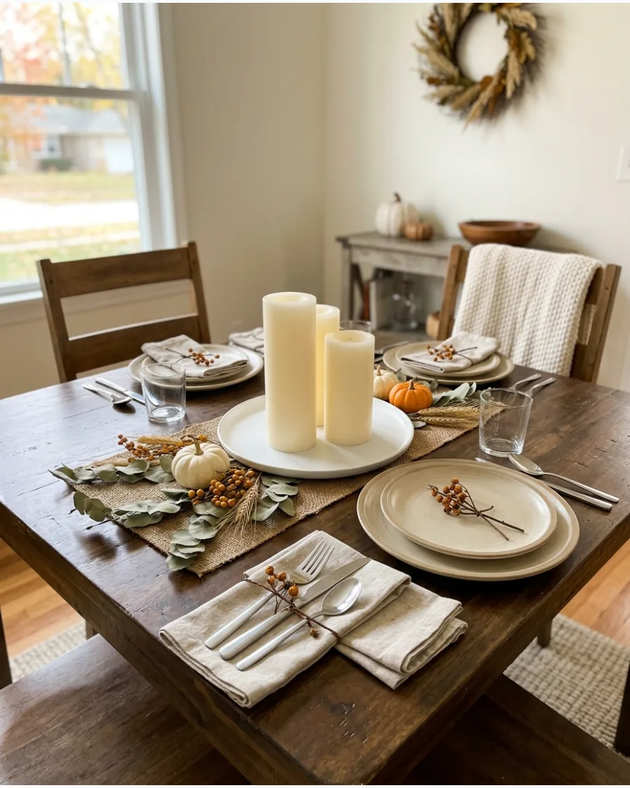 25. Pillar Candle Thanksgiving Tablescape