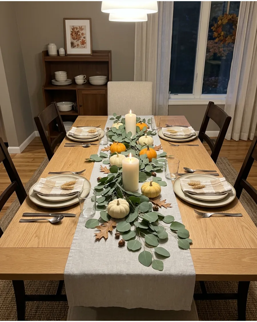 26. Candle and Eucalyptus Thanksgiving Table