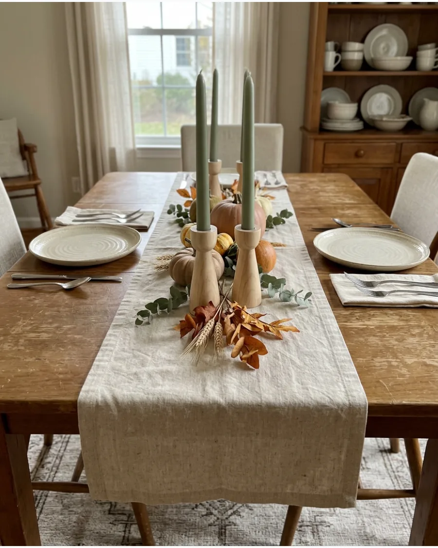 29. Green Taper Candle Thanksgiving Tablescape