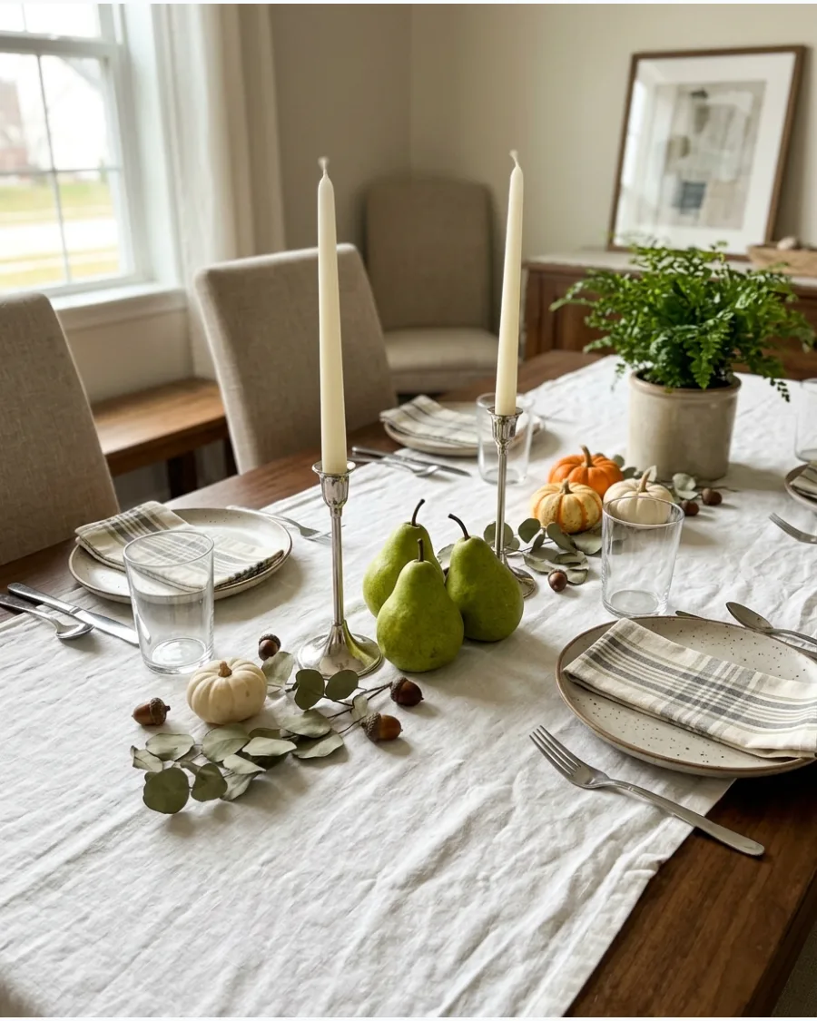 30. Candle and Pear Thanksgiving Tablescape