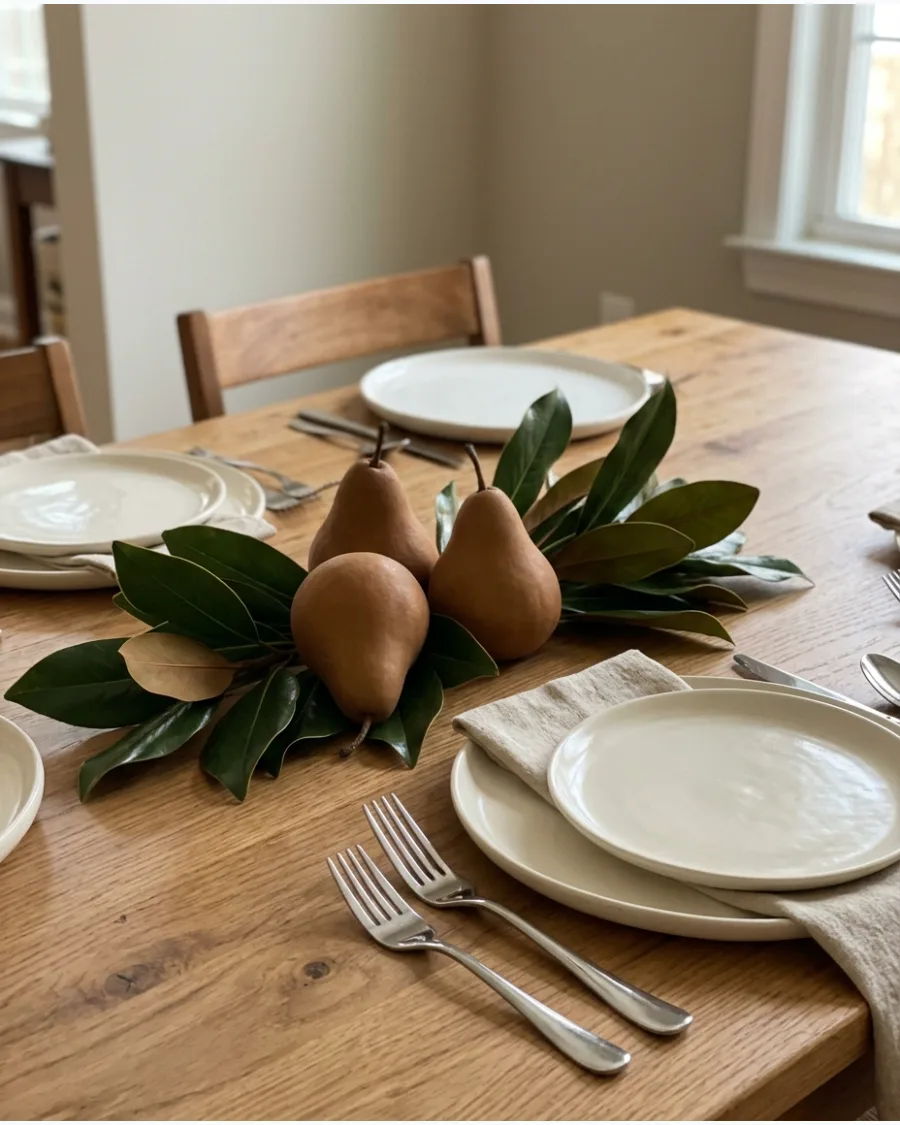 32. Pear and Greenery Thanksgiving Tablescape