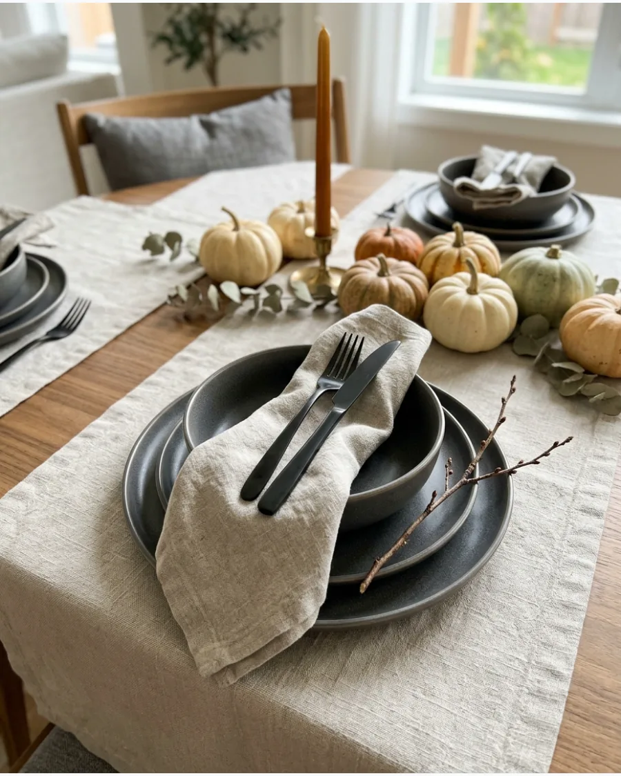 9. Greige Thanksgiving Tablescape
