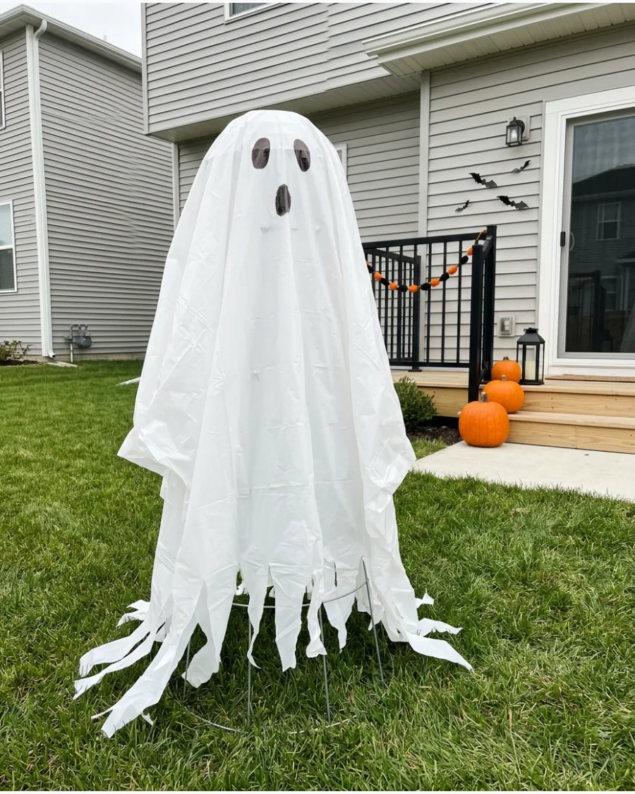 3. White Tablecloth Tomato Cage Ghost