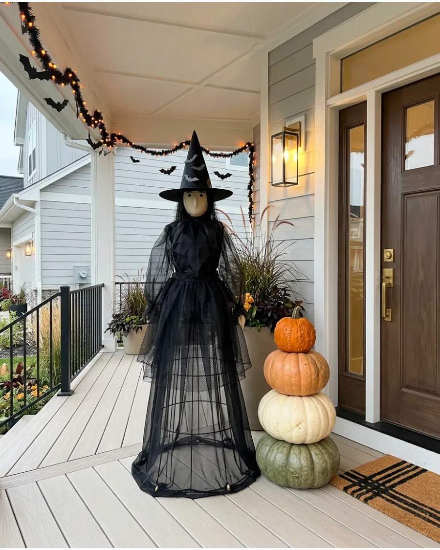 42. Witch Beside a Pumpkin Stack