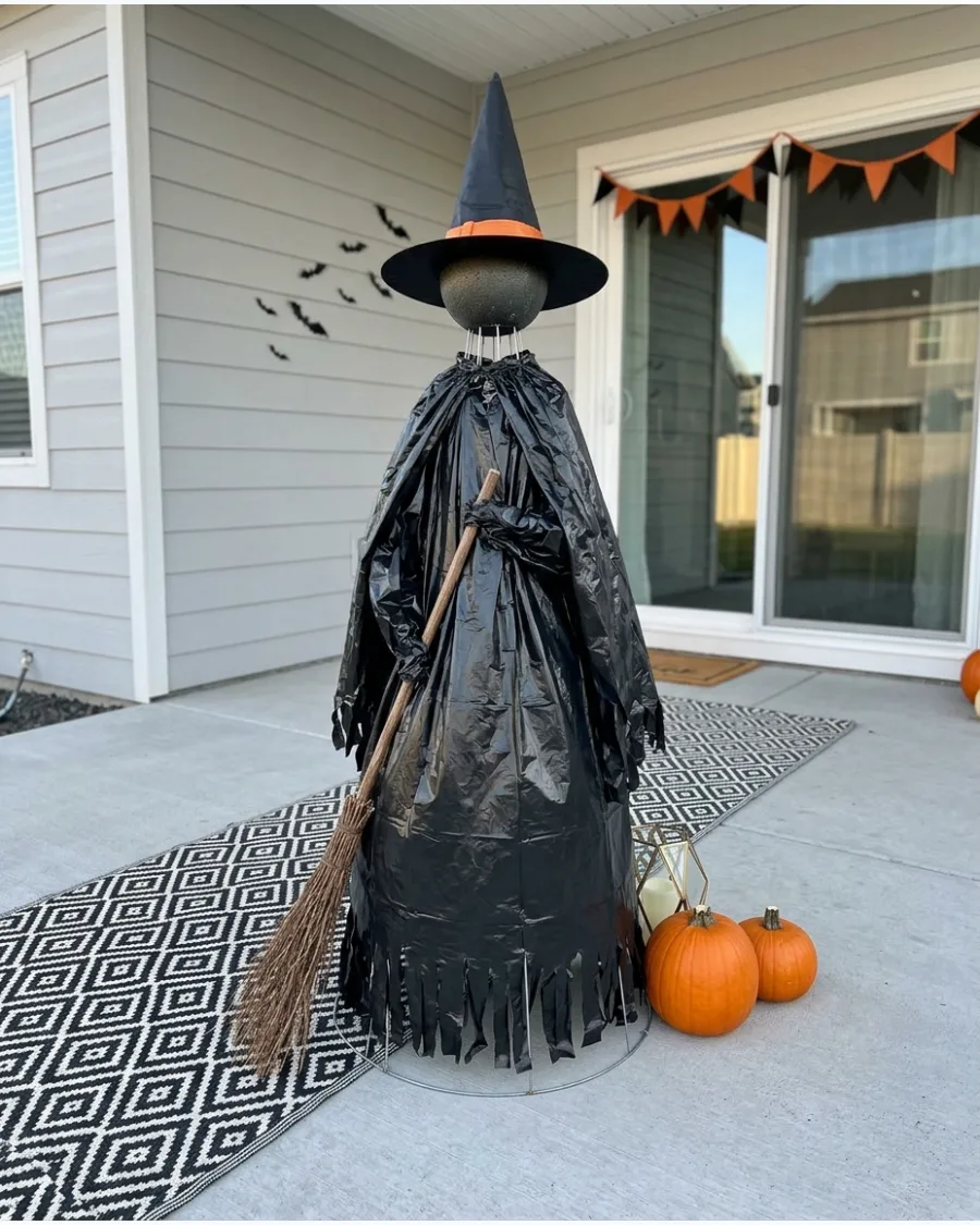 5. Trash-Bag Tomato Cage Witch