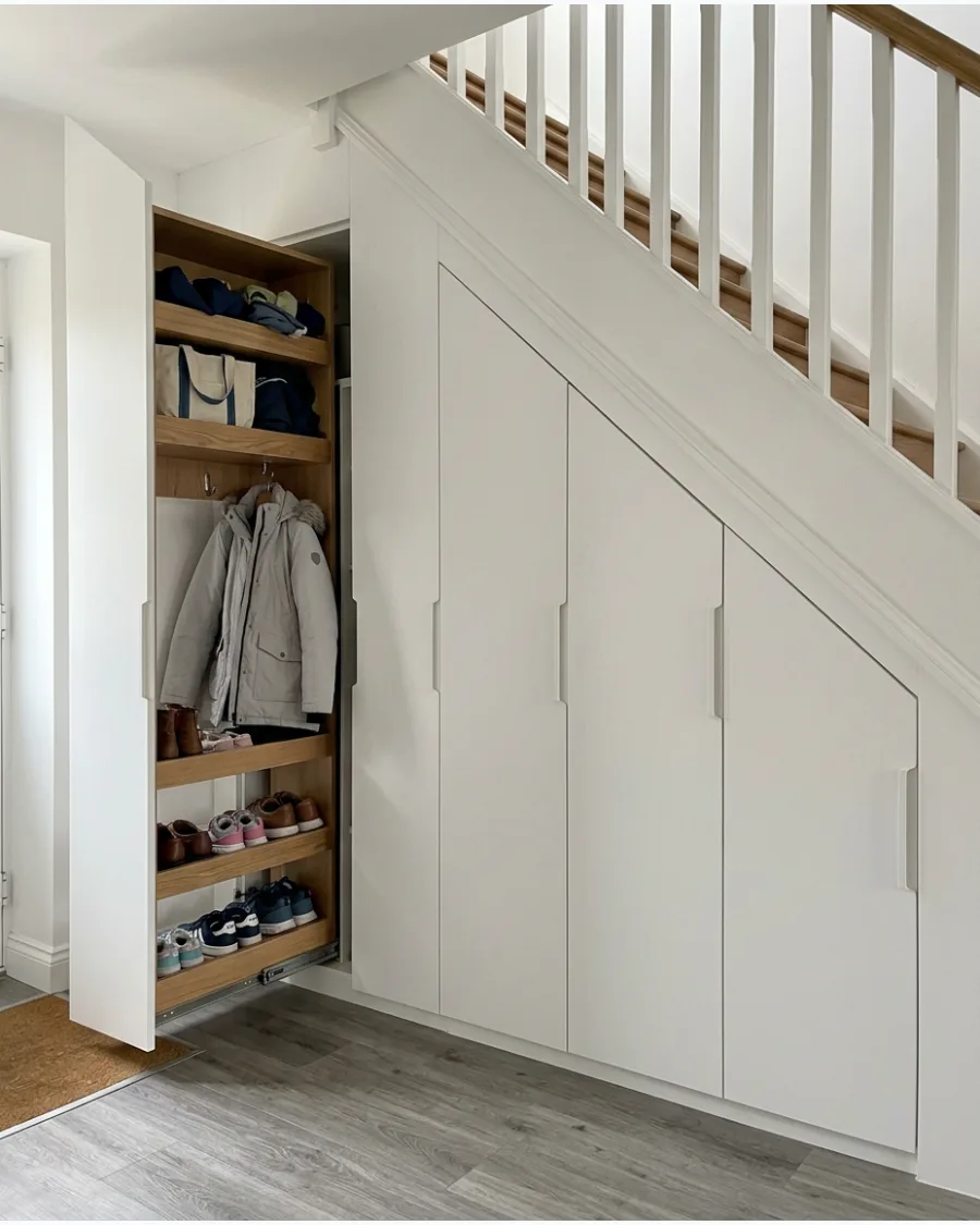 10. Under-Stairs Mudroom With Pull-Out Storage