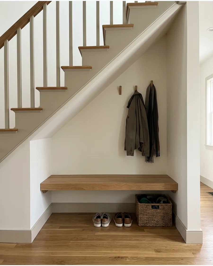 14. Under-Stairs Mudroom With Floating Bench