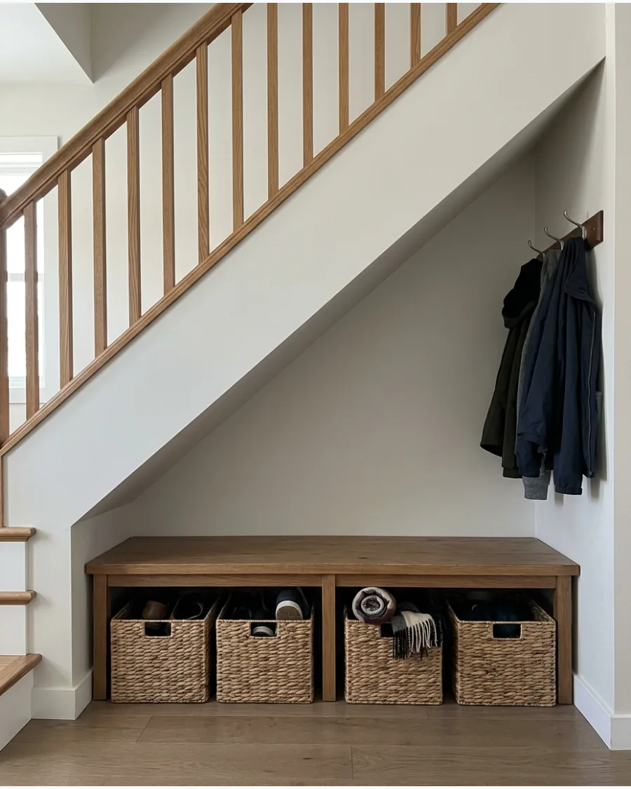 15. Under-Stairs Mudroom With Basket Storage