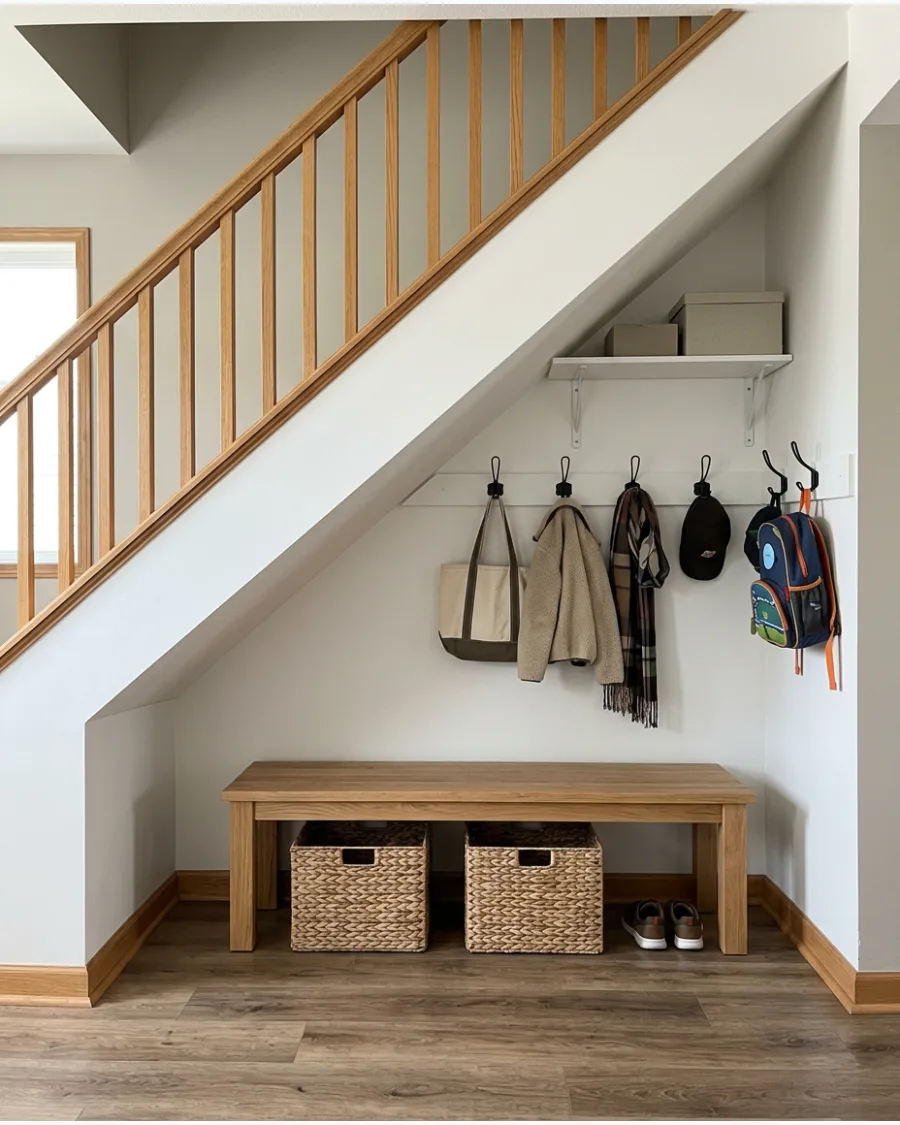 16. Open Under-Stairs Mudroom