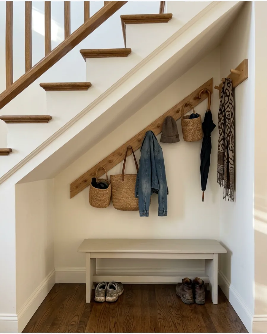 17. Under-Stairs Mudroom With Peg Rail