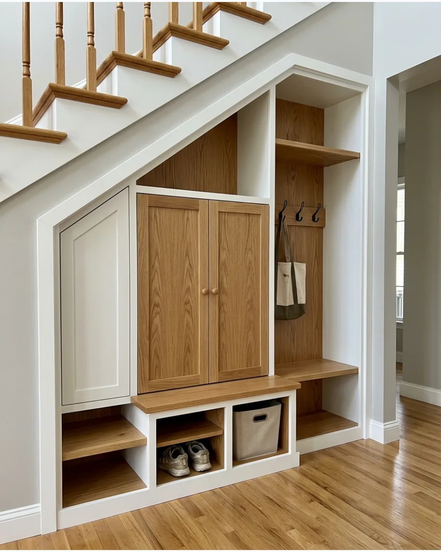 26. Two-Tone Under-Stairs Mudroom