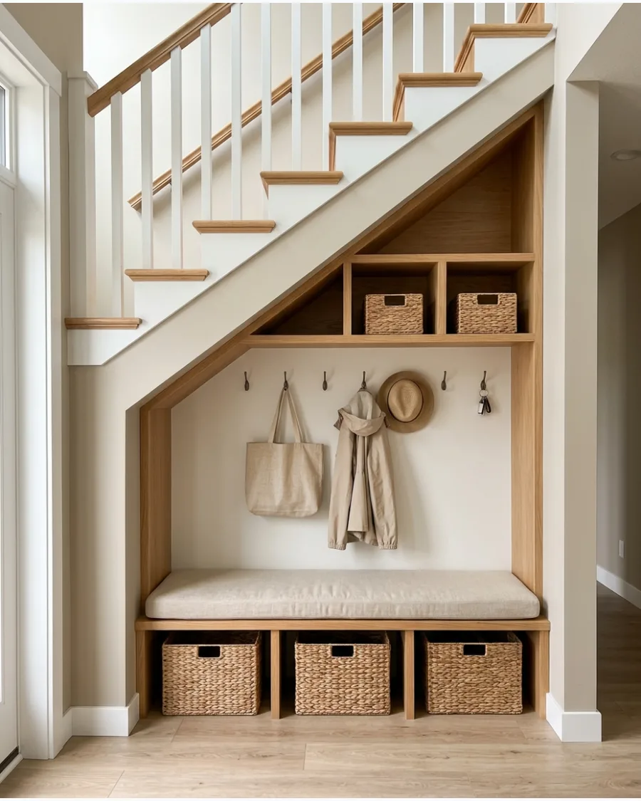 28. Organic Modern Under-Stairs Mudroom