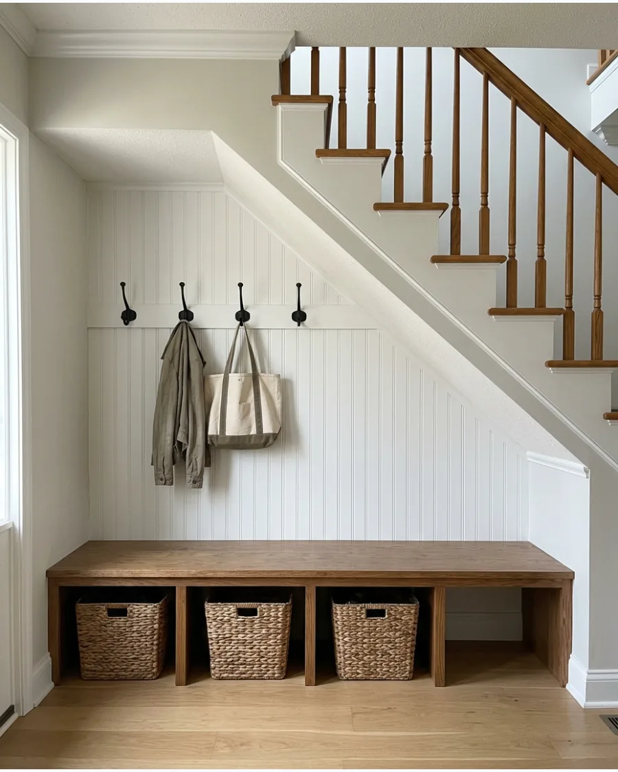 32. Under-Stairs Mudroom With Beadboard