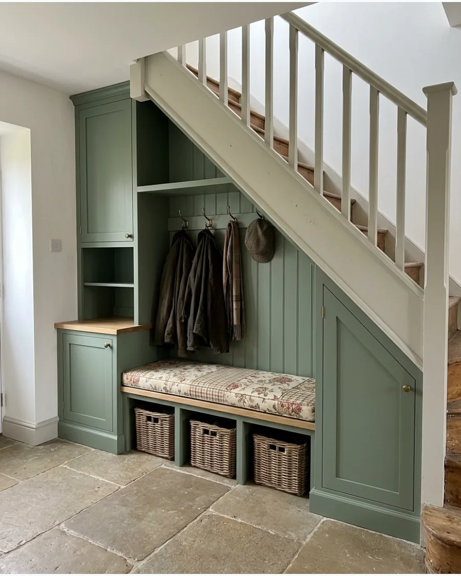 35. English Country Under-Stairs Mudroom