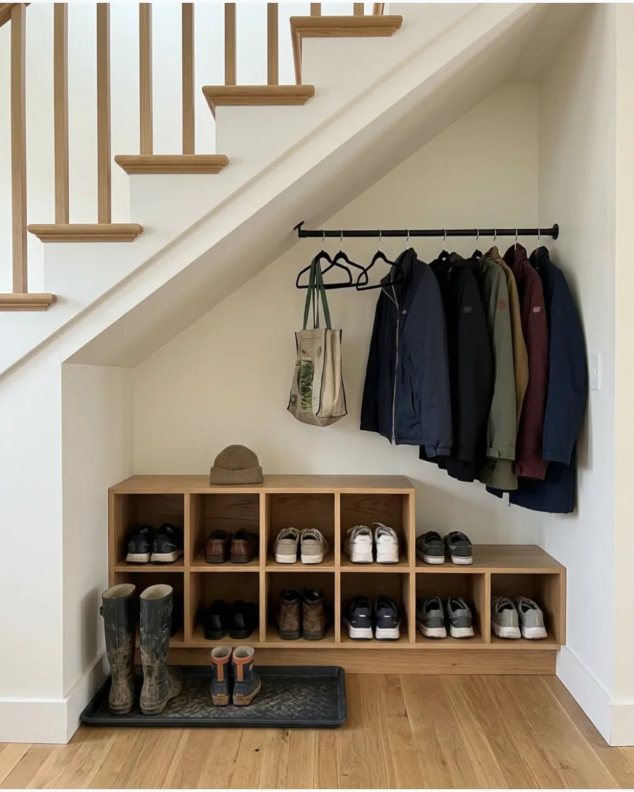 44. Under-Stairs Coat and Shoe Storage Mudroom