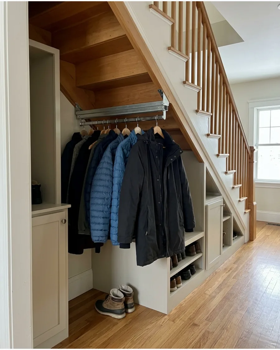 46. Under-Stairs Mudroom With Pull-Out Coat Rack