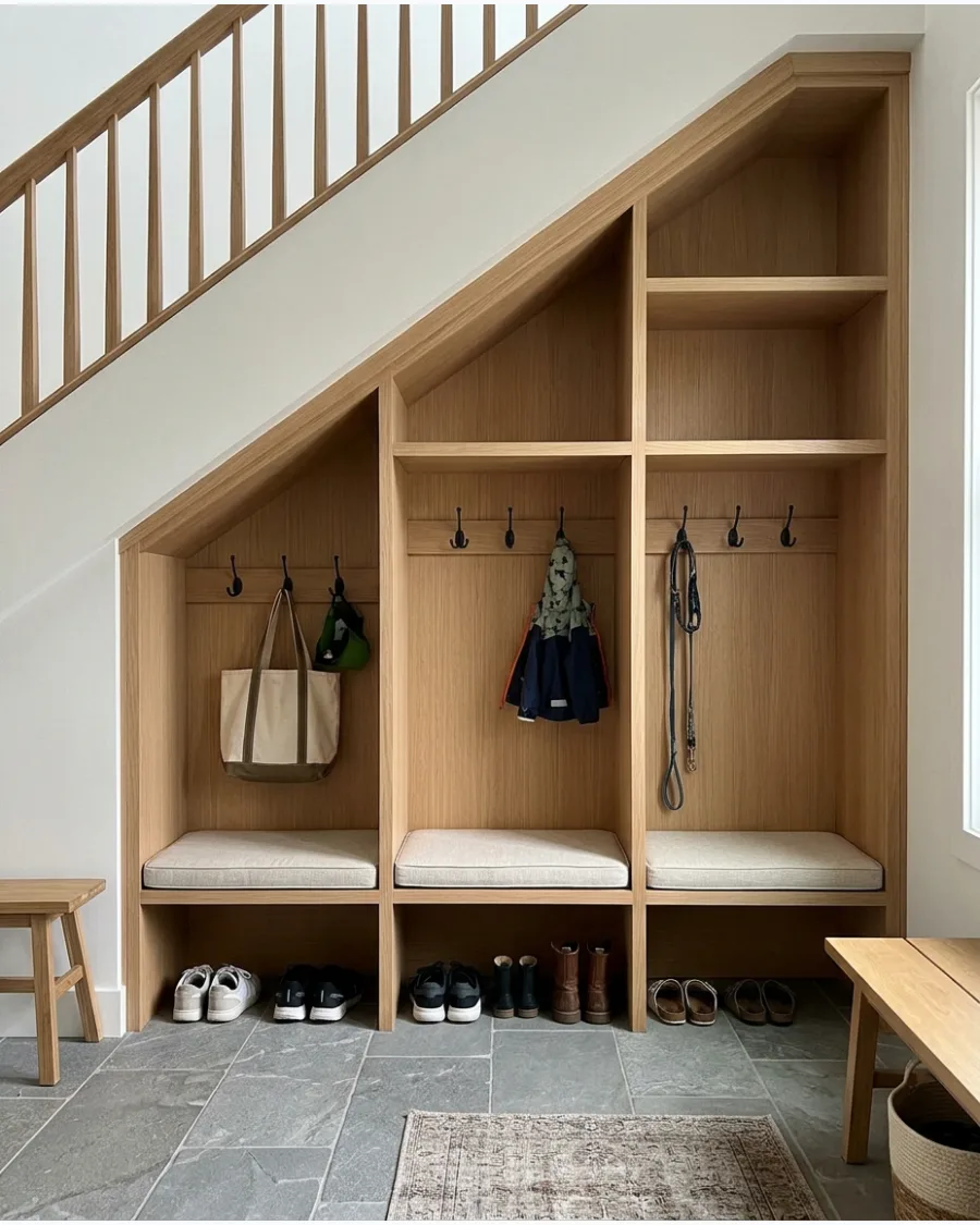 9. Under-Stairs Mudroom With Built-In Lockers