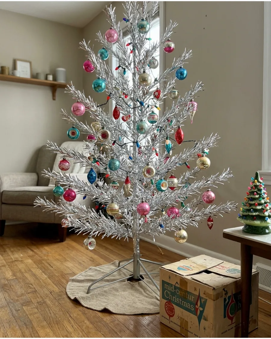 12. Aluminum Christmas Tree With Colorful Ornaments