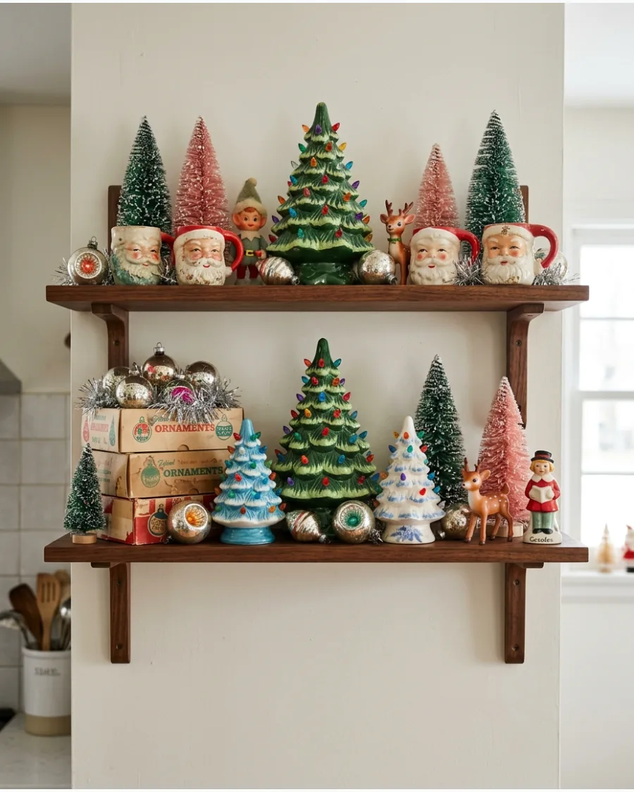 16. Retro Christmas Kitsch Shelf