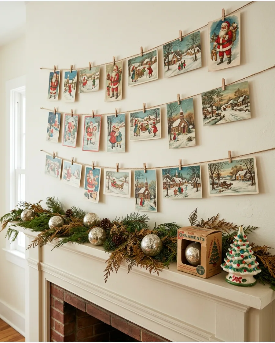 19. Vintage Christmas Card Display