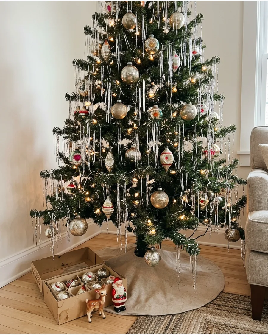 2. Old-Fashioned Tinsel Christmas Tree