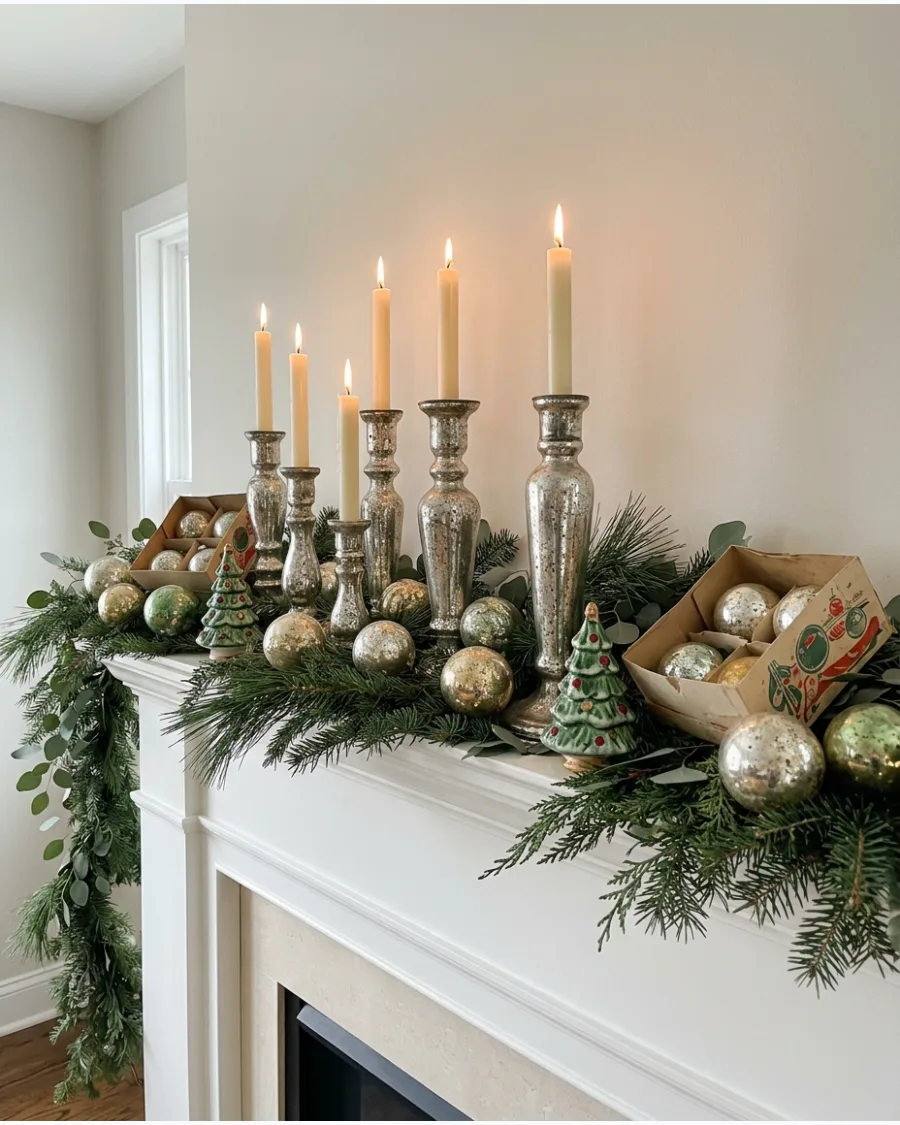 23. Mercury Glass Christmas Mantel