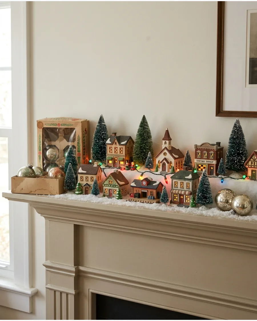 24. Vintage Christmas Village Mantel