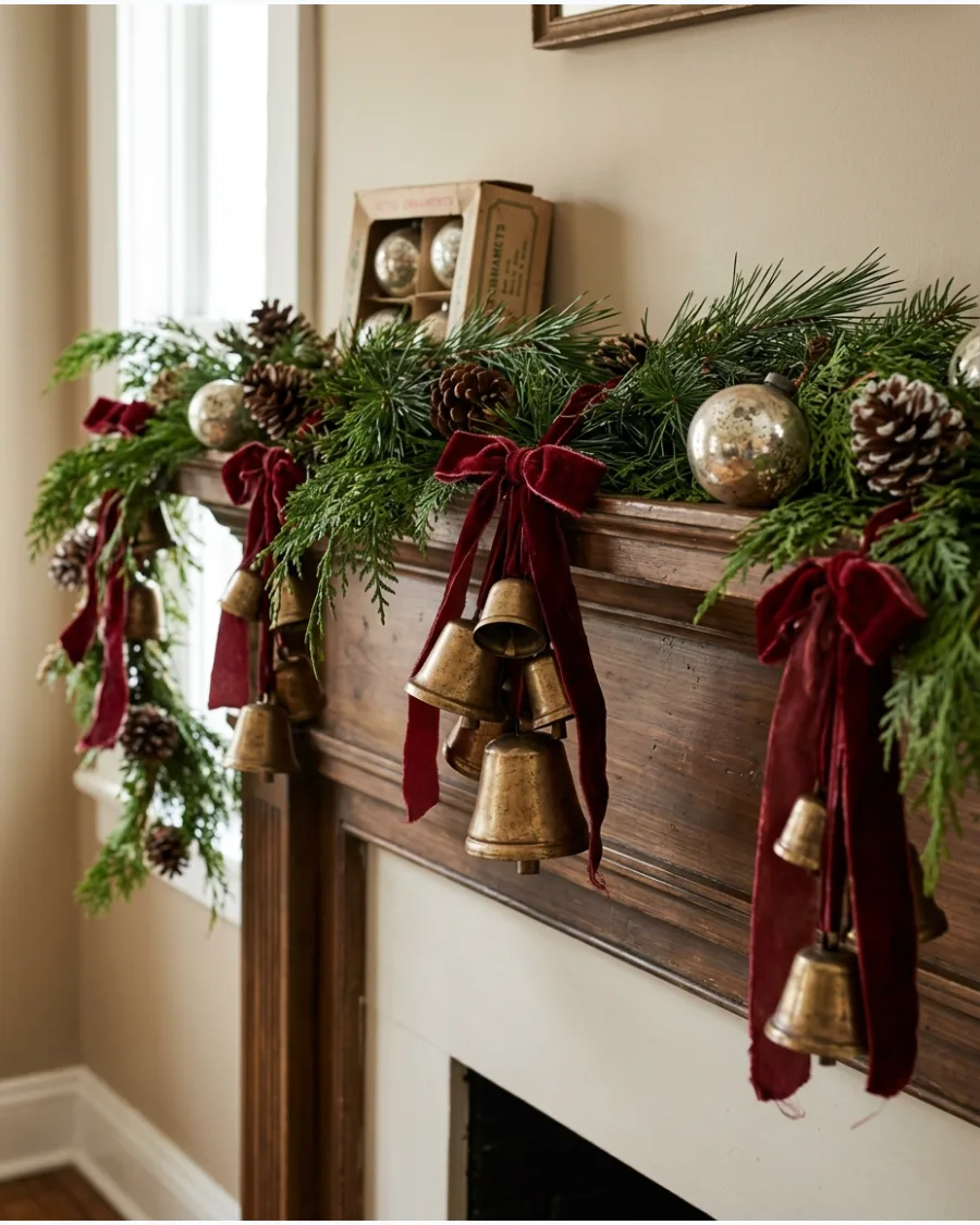27. Vintage Christmas Bell Mantel