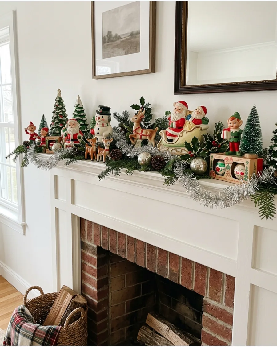 29. Retro Christmas Figurine Mantel