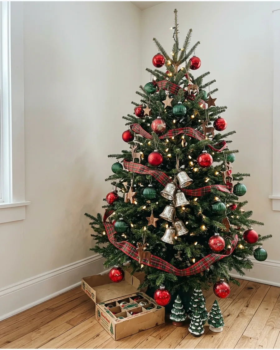 4. Vintage Red and Green Christmas Tree