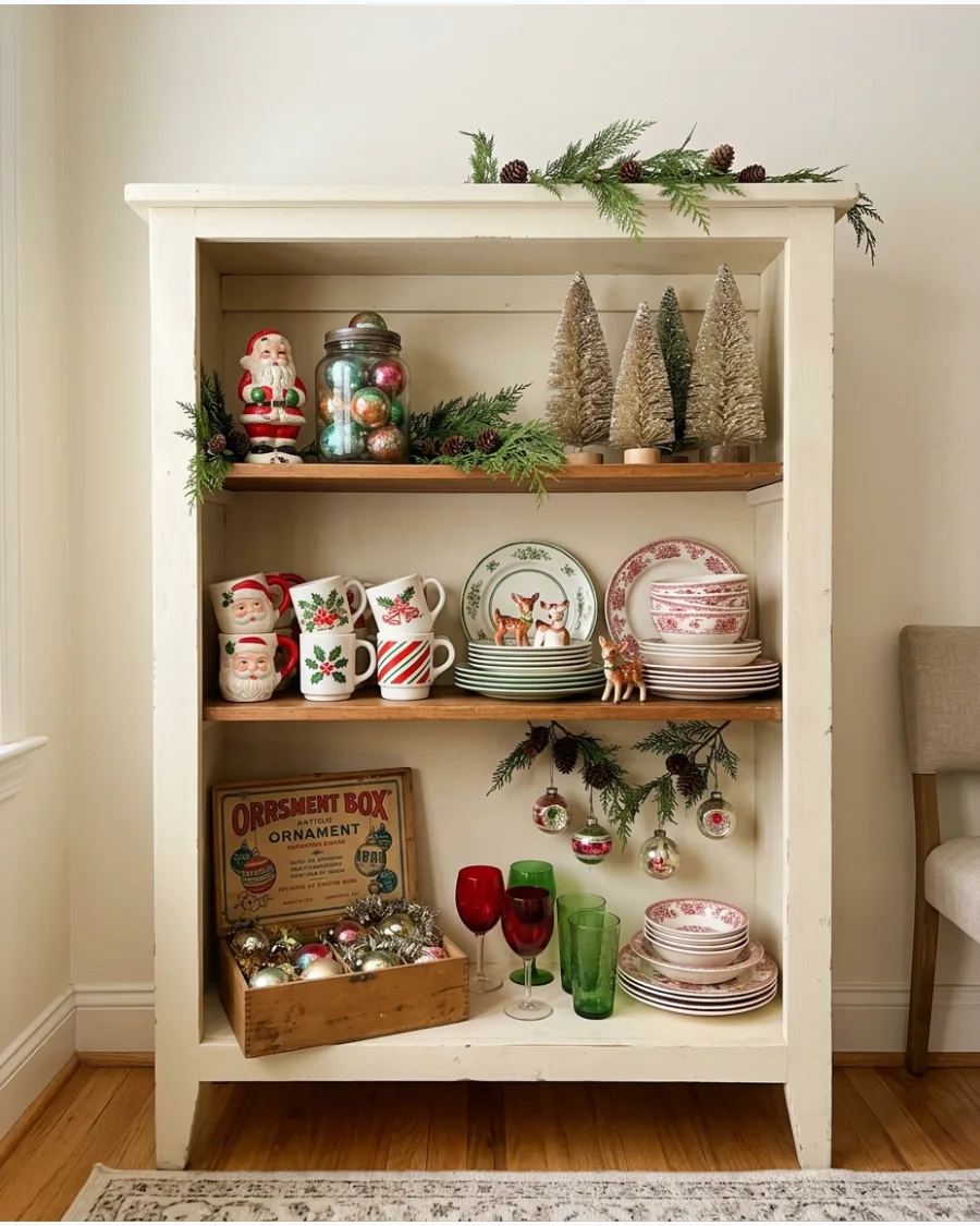 41. Vintage Christmas Hutch Display