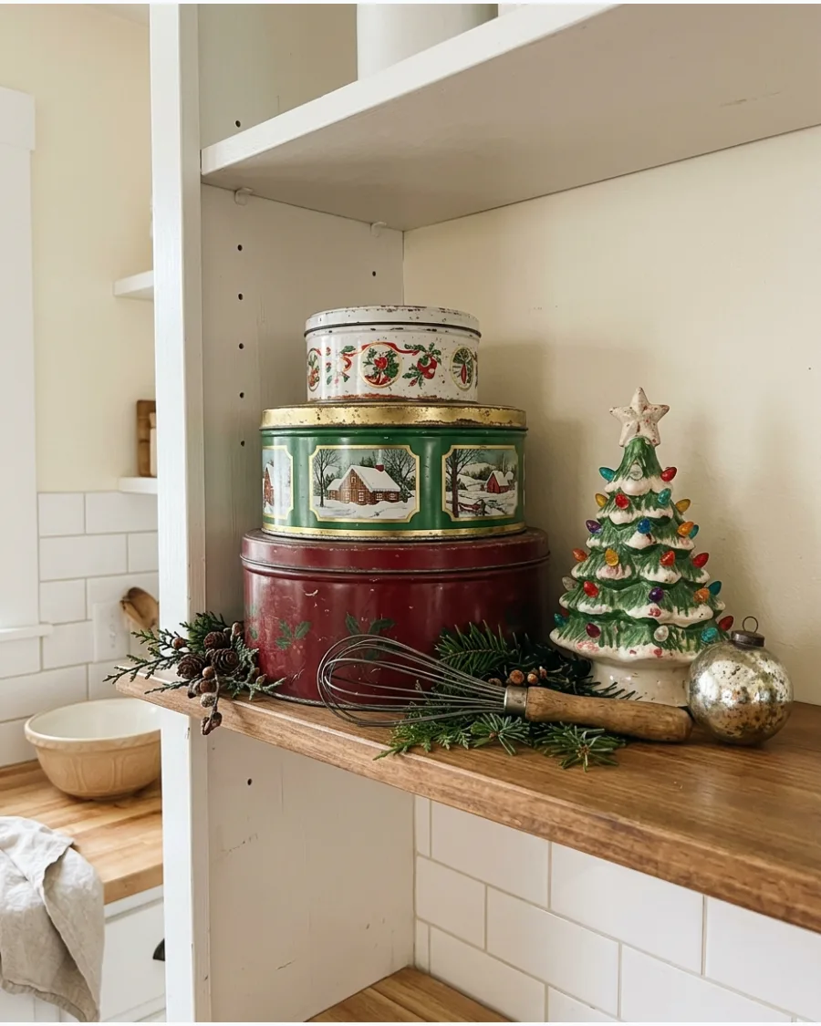 43. Vintage Christmas Tin Display