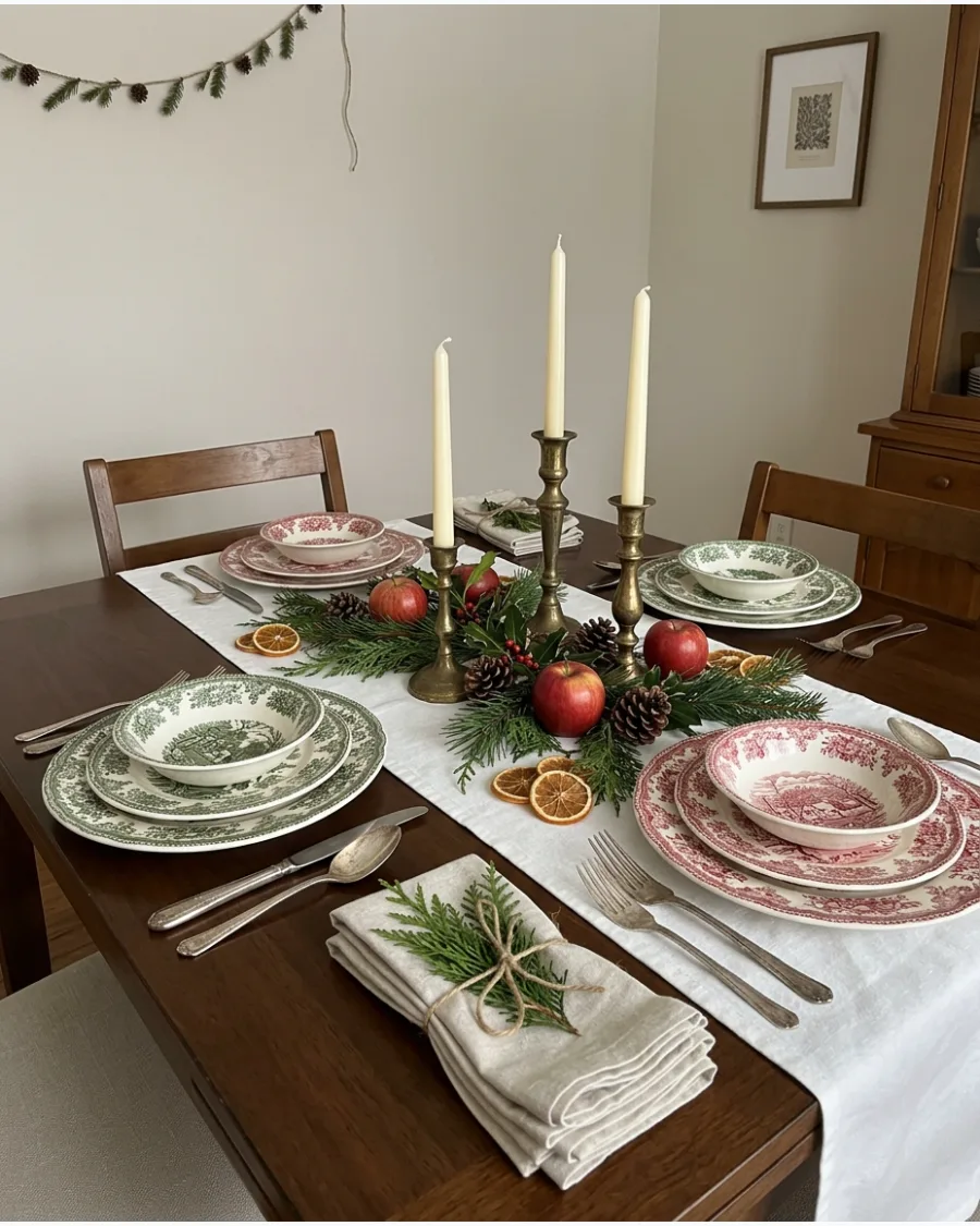 45. Antique Transferware Christmas Table