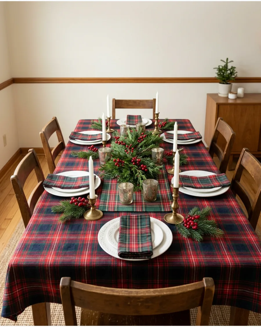 46. Vintage Tartan Christmas Tablescape