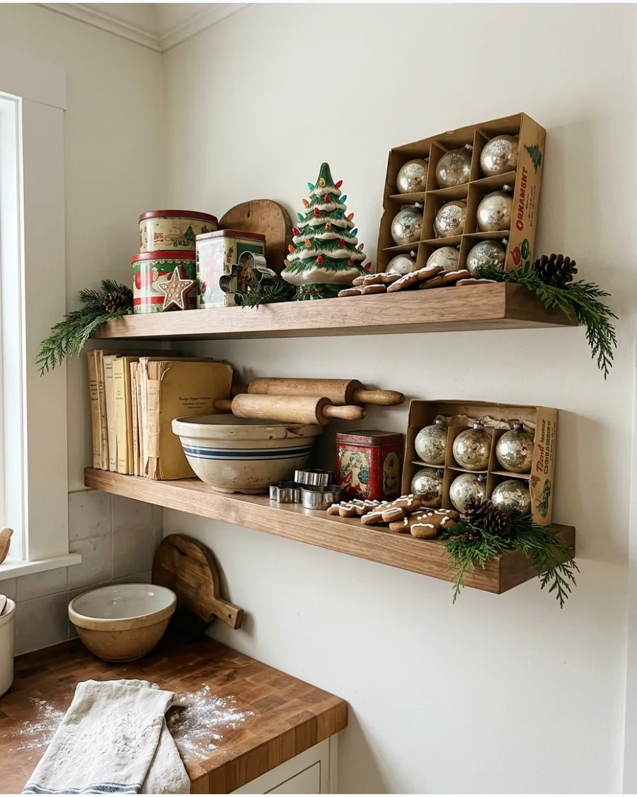 50. Vintage Christmas Baking Shelf