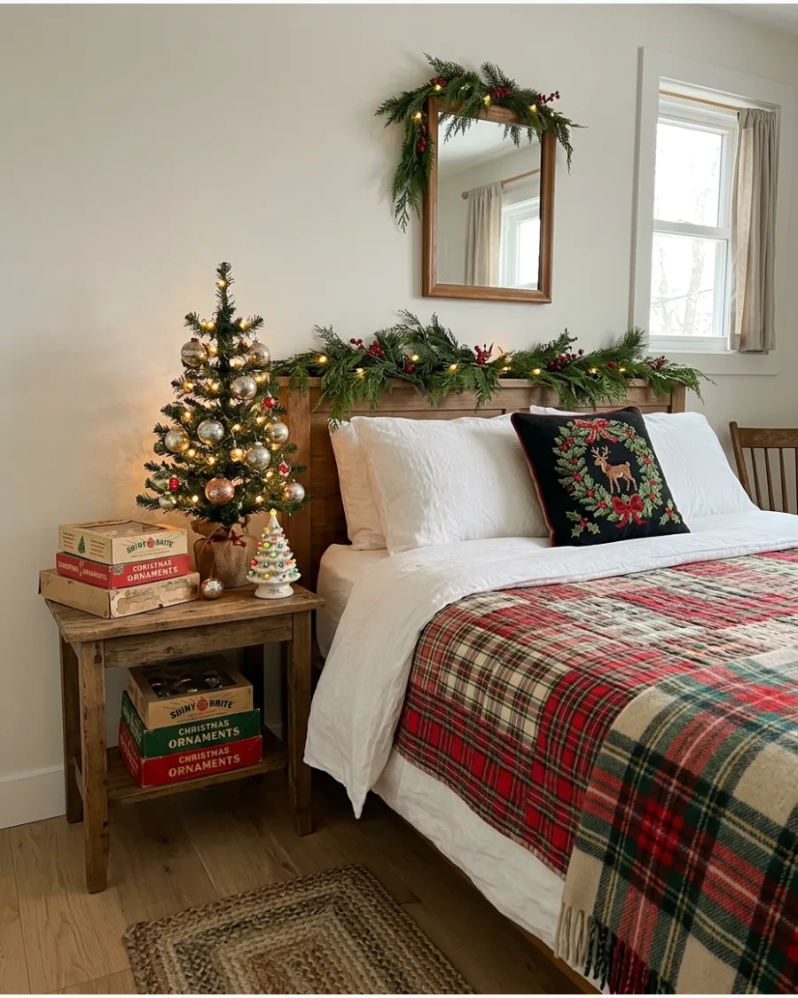 53. Vintage Christmas Bedroom Decor