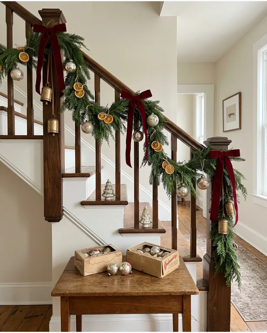 54. Vintage Christmas Staircase Garland