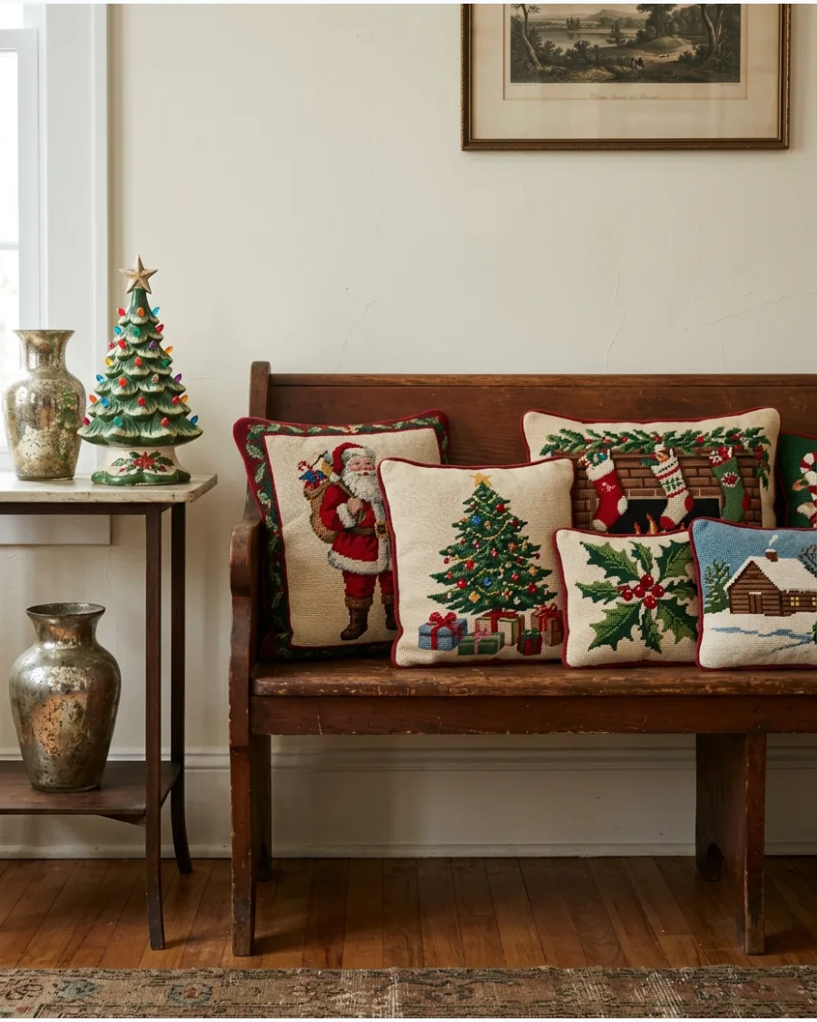 56. Vintage Christmas Needlepoint Pillow Collection
