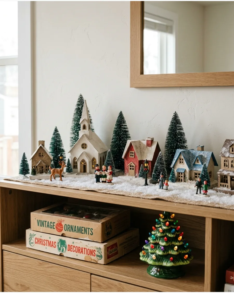 58. Vintage Putz Christmas Village Display