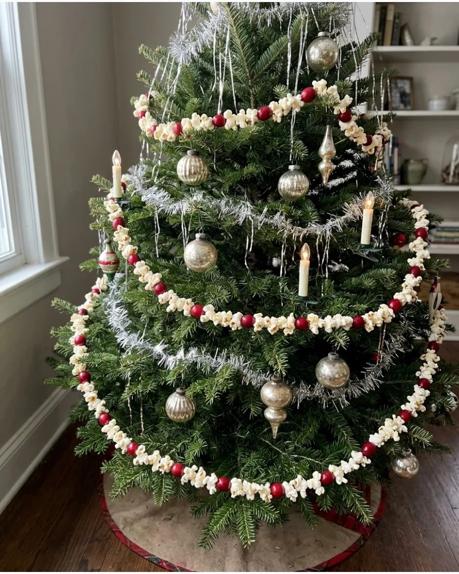 12. Cranberry and Popcorn Tree Garland