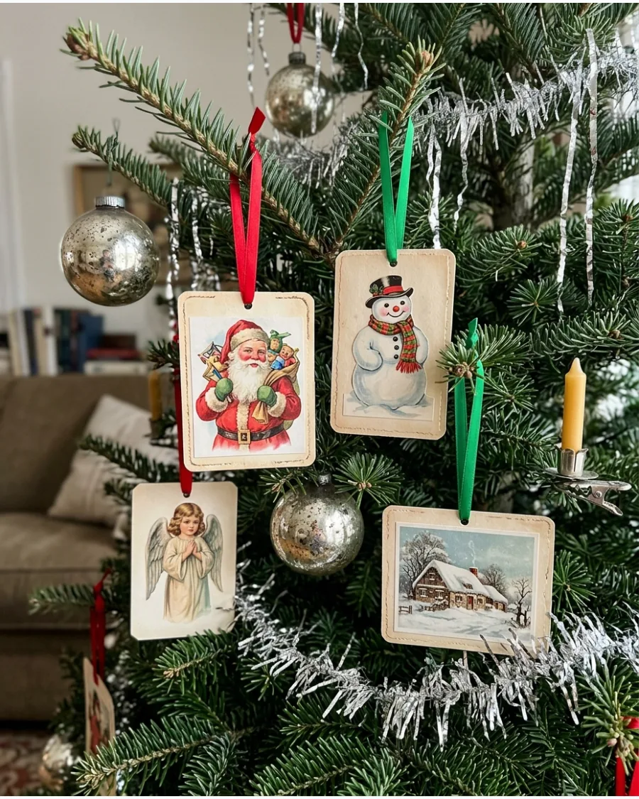 15. Old Christmas Card Ornaments