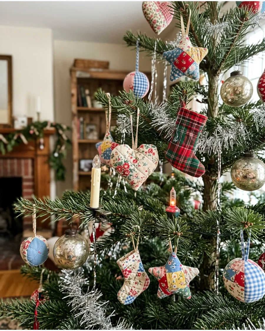 20. Quilted Fabric Christmas Ornaments