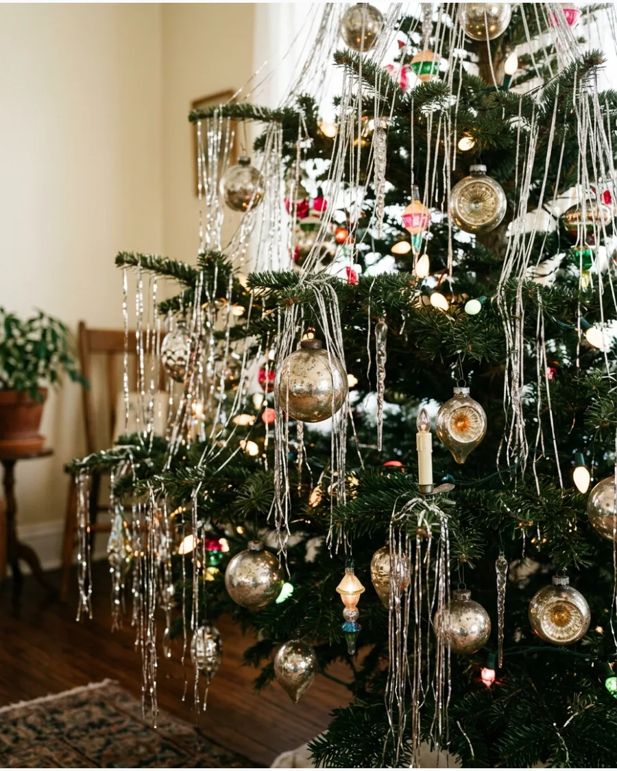 21. Classic Silver Tinsel Christmas Tree