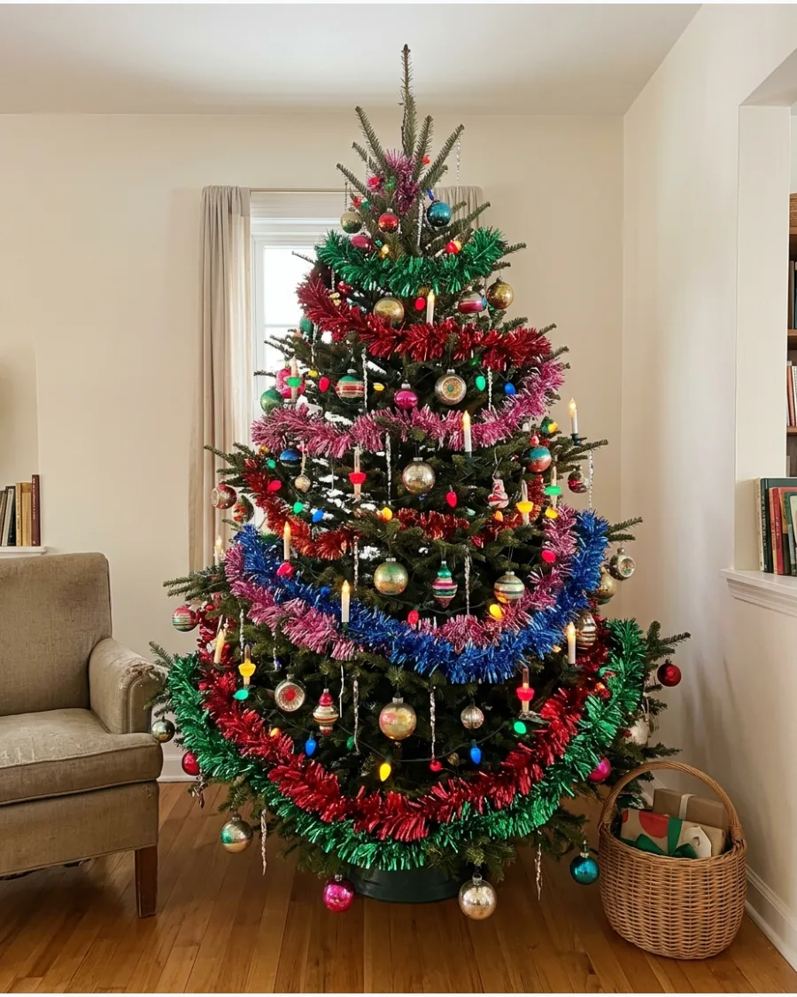 22. Multicolored Retro Tinsel Garland
