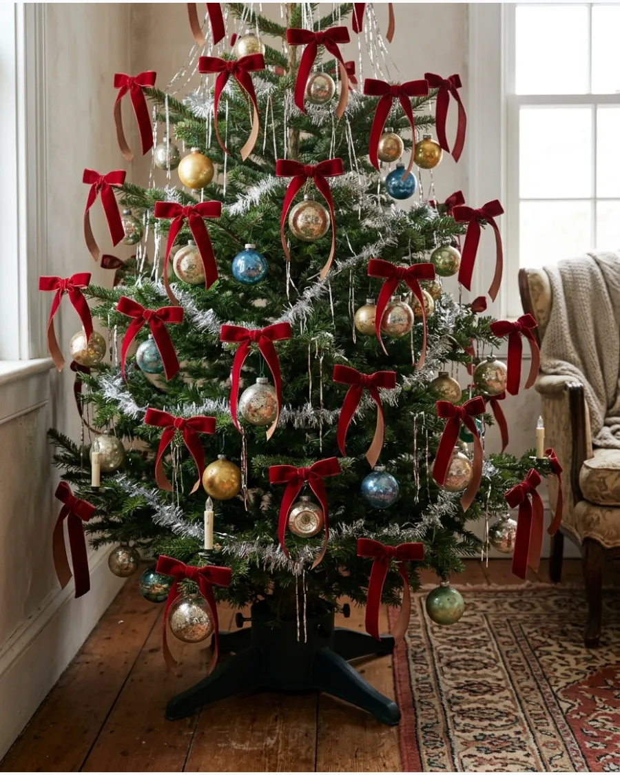 31. Red Velvet Bow Tree Decorations