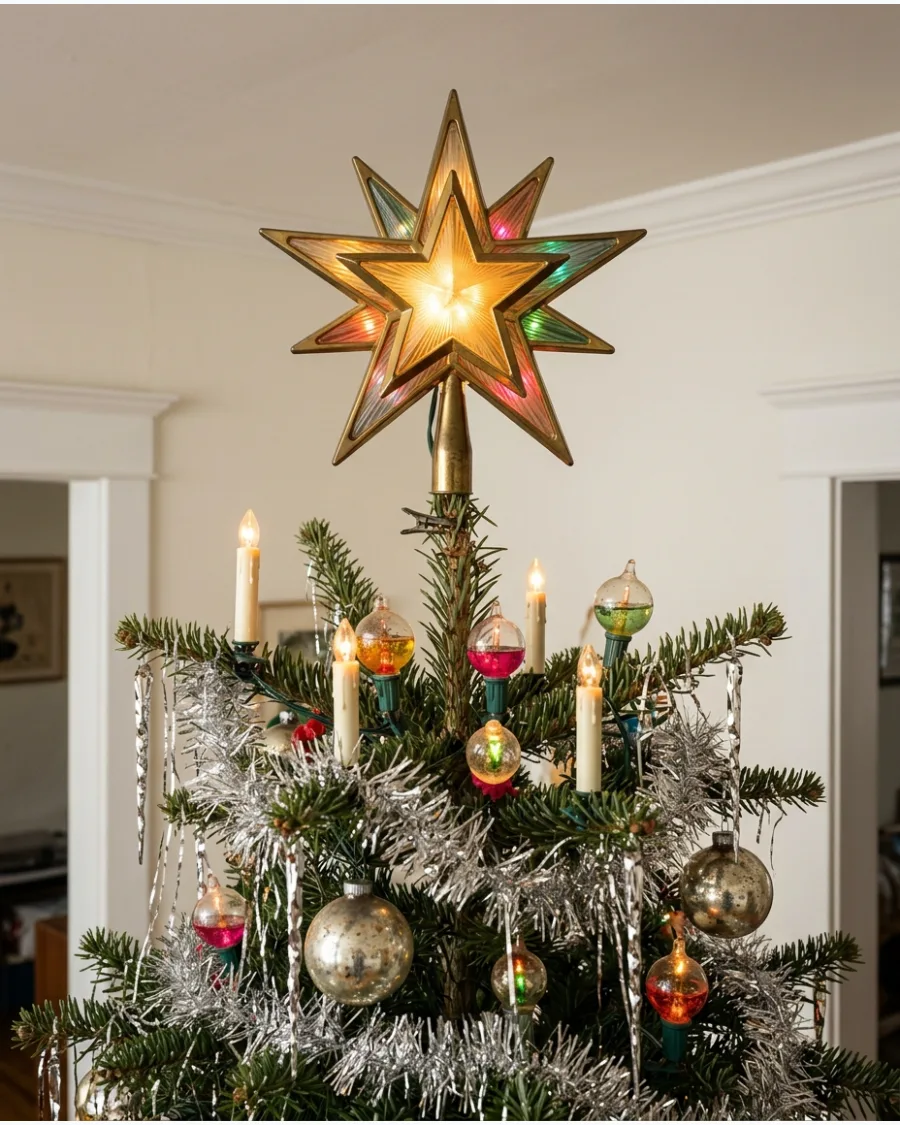 39. Vintage Lighted Star Tree Topper